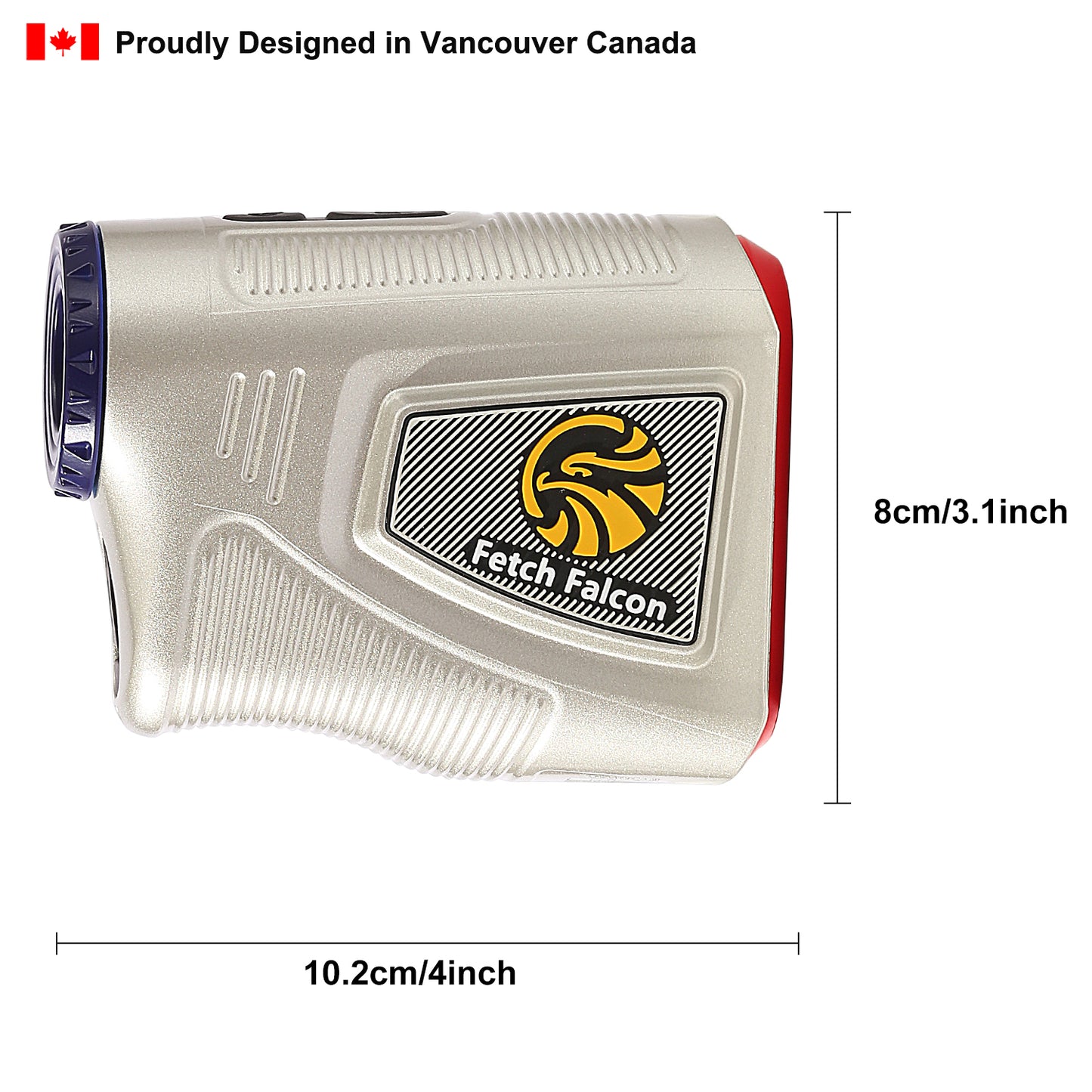 Fetch Falcon Rechargeable Golf Rangefinder – High Precision 1000 YD LCD Display, Slope Mode, 6X Magnification, Pole Flag Locking, Vibration (Champagne Gold)