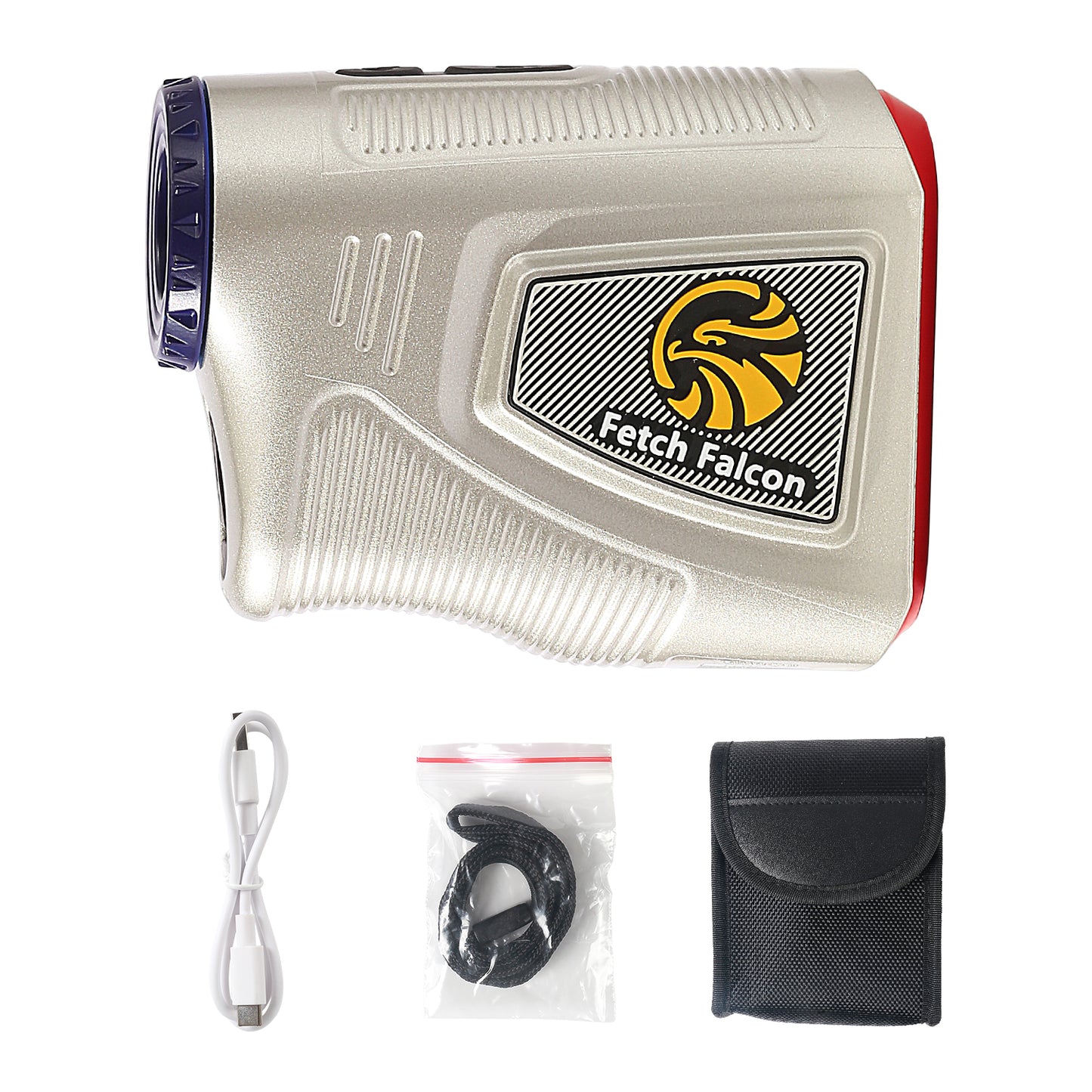 Fetch Falcon Rechargeable Golf Rangefinder – High Precision 1000 YD LCD Display, Slope Mode, 6X Magnification, Pole Flag Locking, Vibration (Champagne Gold)