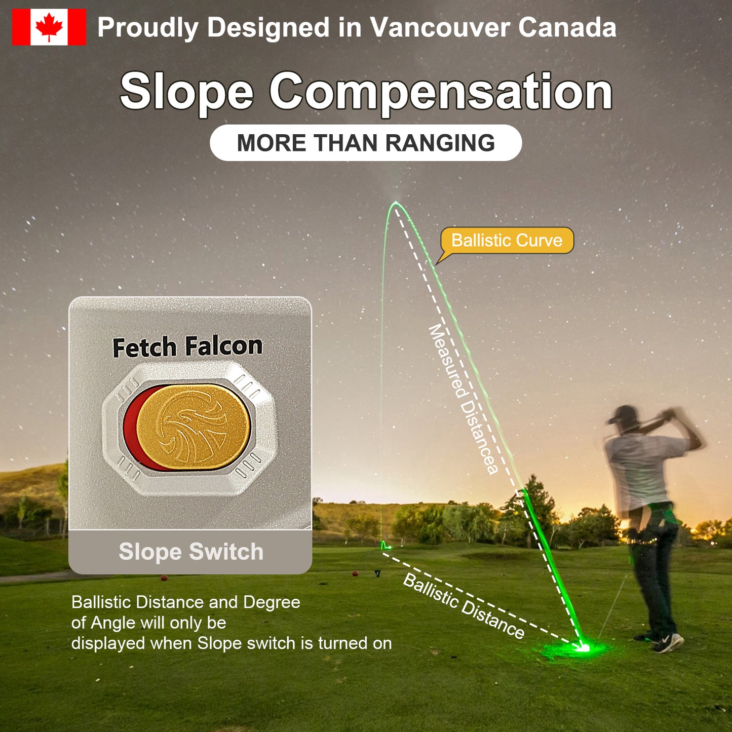 Fetch Falcon Rechargeable Golf Rangefinder – High Precision 1000 YD LCD Display, Slope Mode, 6X Magnification, Pole Flag Locking, Vibration (Champagne Gold)