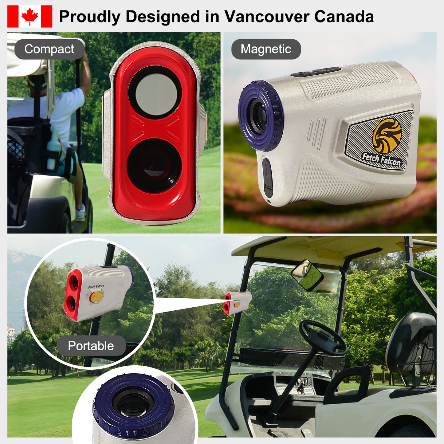 Fetch Falcon Rechargeable Golf Rangefinder – High Precision 1000 YD LCD Display, Slope Mode, 6X Magnification, Pole Flag Locking, Vibration (Champagne Gold)