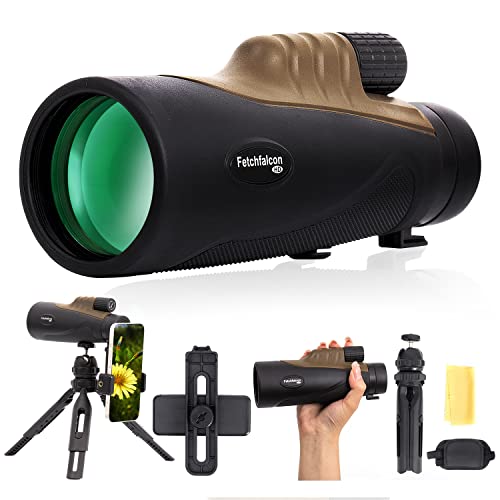 Fetch Falcon 12x50 HD FMC Monocular( Fifth Generation,High Powered Waterproof) with Designed Smartphone Holder, Tripod, Hand Strap (HD Ancient)
