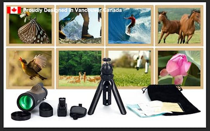 Fetch Falcon 10-30x50 FMC BAK4 HD Zoom monoculaire haute puissance avec adaptateur pour smartphone, trépied, dragonne pour l'observation des étoiles, des oiseaux, de la faune, des voyages, du camping, de la randonnée