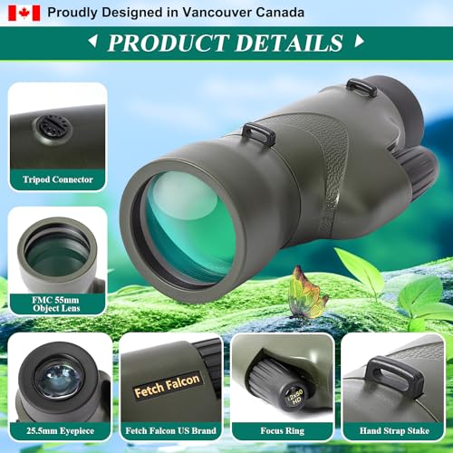 Fetch Falcon 12x50 IPX7 Nitrogen-Filled BAK4 FMC Monoculars(Fifth Gene