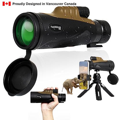 Fetch Falcon 10-30x50 FMC BAK4 HD Zoom monoculaire haute puissance avec adaptateur pour smartphone, trépied, dragonne pour l'observation des étoiles, des oiseaux, de la faune, des voyages, du camping, de la randonnée