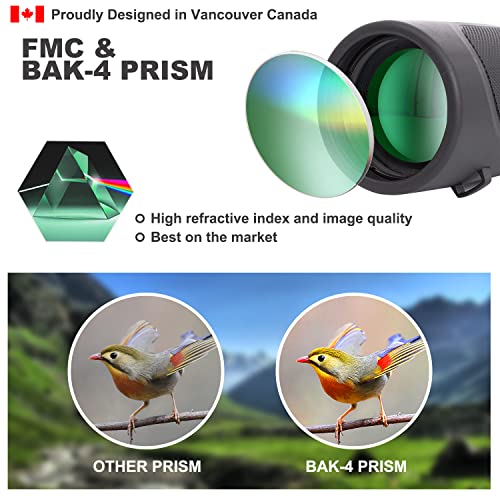 Fetch Falcon 10-30x50 FMC BAK4 HD Zoom monoculaire haute puissance avec adaptateur pour smartphone, trépied, dragonne pour l'observation des étoiles, des oiseaux, de la faune, des voyages, du camping, de la randonnée