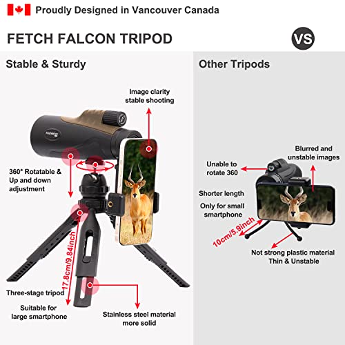 Monoculaire Fetch Falcon 12x50 HD FMC (cinquième génération, haute puissance, étanche) avec support pour smartphone conçu, trépied, dragonne (HD Ancient)