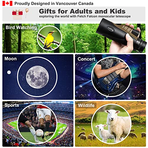 Fetch Falcon 10-30x50 FMC BAK4 HD Zoom monoculaire haute puissance avec adaptateur pour smartphone, trépied, dragonne pour l'observation des étoiles, des oiseaux, de la faune, des voyages, du camping, de la randonnée
