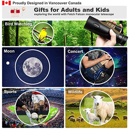 Fetch Falcon 10-30x50 FMC BAK4 HD Zoom monoculaire haute puissance avec adaptateur pour smartphone, trépied, dragonne pour l'observation des étoiles, des oiseaux, de la faune, des voyages, du camping, de la randonnée