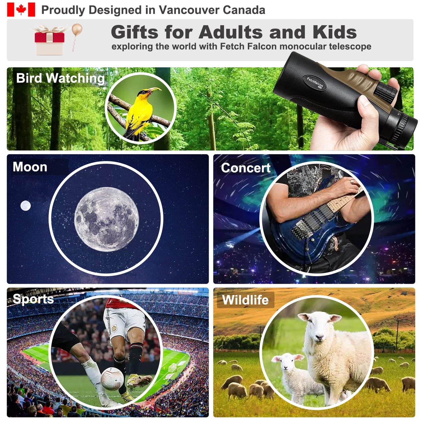 Fetch Falcon 10-30x50 FMC BAK4 HD Zoom monoculaire haute puissance avec adaptateur pour smartphone, trépied, dragonne pour l'observation des étoiles, des oiseaux, de la faune, des voyages, du camping, de la randonnée